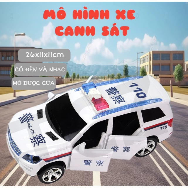 Xe ô tô cảnh sát mini bán tải bằng hợp kim xe chạy đà có âm thanh và đèn mở được cửa xe - đồ chơi bé trai