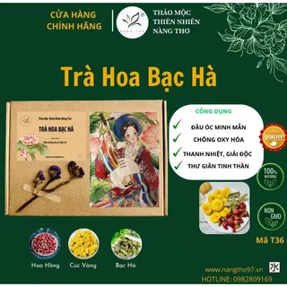 SET HỘP 30 gói trà HOA BẠC HÀ, hộp quà tặng thảo mộc dưỡng nhan T36