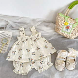 Set Đồ Bộ Bé Gái YomyKids Áo 2 Dây+Quần In Hoa Chất Thỗ Đũi Mềm Mịn Mát Thời Trang Mùa Hè Cho Bé Gái