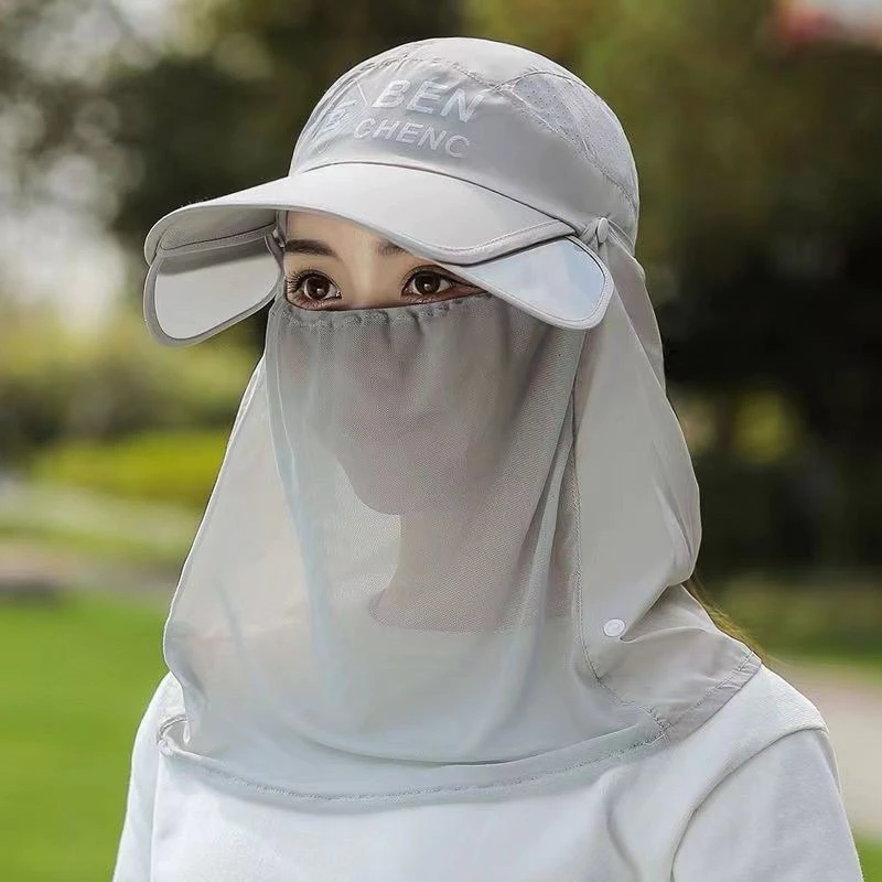 [Hanzhan] Mũ mới mũ sunhat vành lớn mũ trà mũ câu cá ngoài trời đi xe đạp che mặt mũ chống nắng khăn quàng trong một