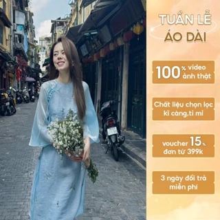 Áo dài cách tân dáng suông 4 tà tơ thêu họa tiết Nhã Vân by Hồng Linh