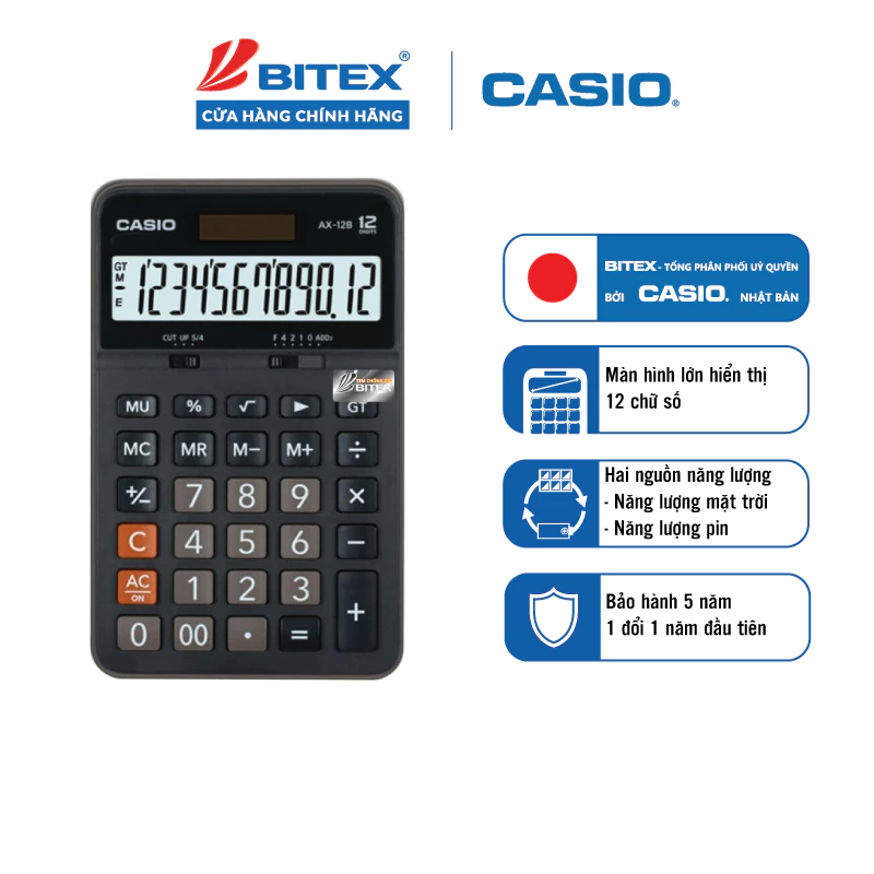 Máy Tính Casio AX-12B Màn Hình Lớn - Phím Nảy Êm, Tính Lãi MU Nhanh Cho Chủ Shop, Thu Ngân