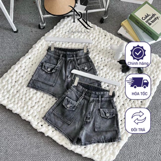 Quần Short Jeans Bò rách nữ Cạp Cao Ống Rộng Avocado chất jean, Quần Bò ngắn lưng cao túi nắp