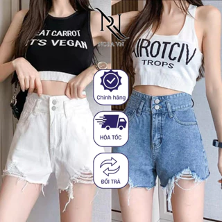 Quần short jean nữ lưng cao 2 khuy  Avovado, quần sooc bò nữ dáng rộng cạp cao