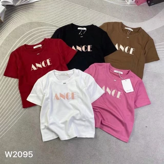 Áo thun croptop nữ tay ngắn cổ tròn thêu chữ ANCE hàng Quảng Châu chất cotton, áo phông baby tee mùa hè hàn quốc 2095