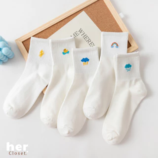 Set 4 Đôi Tất Cổ Cao Nữ Hình Cute Chất Liệu Cotton, Set 4 Đôi Vớ Nữ Họa Tiết Hoạt Hình Dễ Thương