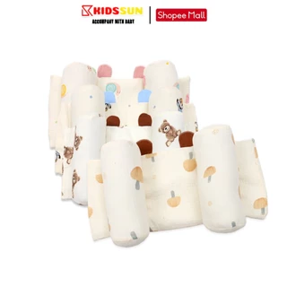 Gối chặn định hình đầu dáng tai gấu cao cấp KIDSSUN, chất vải xô muslin Hàn Quốc cho bé sơ sinh, chống méo đầu, bẹp đầu