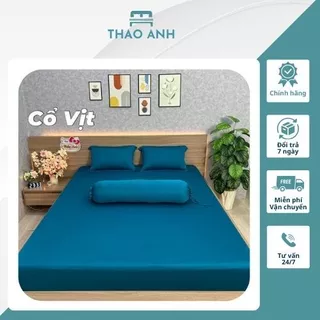 Bộ Ga Giường 4 Món CHĂN GA THẢO ANH, Gồm: 1 Ga, 2 Vỏ Gối Nằm, 1 Vỏ Gối Ôm - Thun Hàn Quốc, Màu Xanh Cổ Vịt