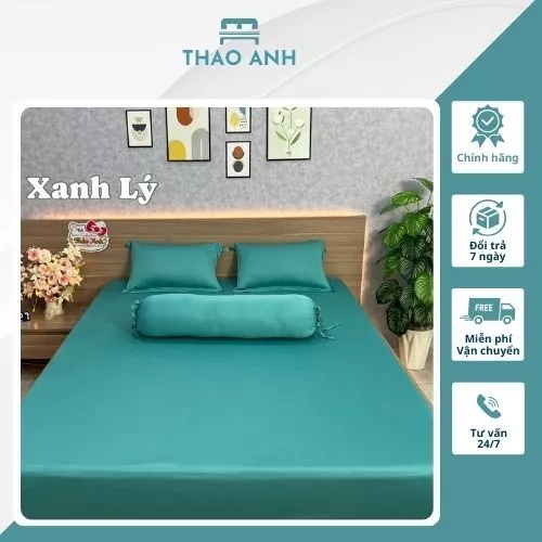 Bộ Ga Giường 4 Món CHĂN GA THẢO ANH, Gồm: 1 Ga, 2 Vỏ Gối Nằm, 1 Vỏ Gối Ôm - Thun Hàn Quốc, Màu Xanh Lý