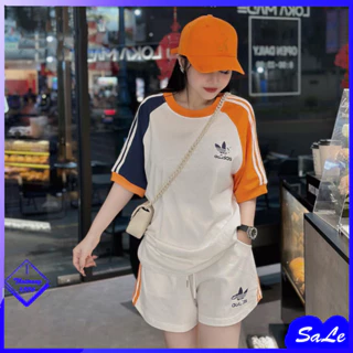 Set Thể Thao Nam Nữ, Bộ Cotton Logo Thêu Phối Màu Cá Tính - B.ADS222