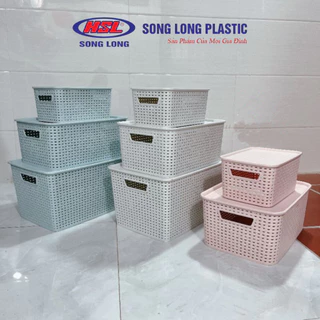 Giỏ Nhựa Có Nắp 3 Size Song Long Plastic, Giỏ Đựng Đồ Phong Cách Hàn Quốc Đa Năng Tiết Kiệm Không Gian 2572-2573-2574