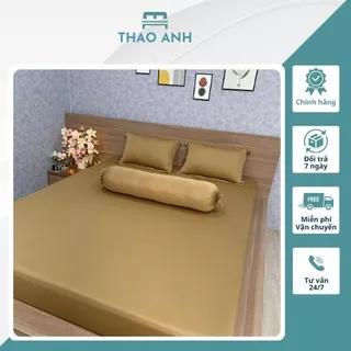 Bộ Ga Giường 4 Món CHĂN GA THẢO ANH, Gồm: 1 Ga, 2 Vỏ Gối Nằm, 1 Vỏ Gối Ôm - Thun Hàn Quốc, Màu Nâu Tây