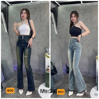 Quần jean nữ ống loe kiểu rách lưng cao tôn dáng , quần nữ ống loe cực đẹp 2 màu FASHION 24h M900