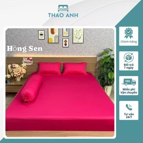 Bộ Ga Giường 4 Món CHĂN GA THẢO ANH, Gồm: 1 Ga, 2 Vỏ Gối Nằm, 1 Vỏ Gối Ôm - Thun Hàn Quốc, Màu Hồng Cánh Sen