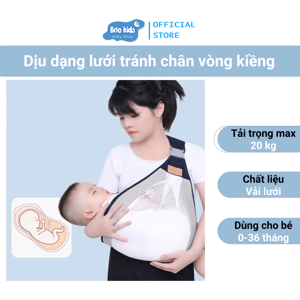 Đai dịu em bé dạng lưới thông thoáng, tránh chân vòng kiềng – Cho bé 0 -36 tháng tuổi.