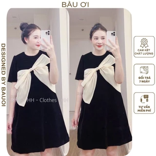 ĐẦM VÁY BẦU CÔNG SỞ BABYDOLL CỘC TAY MÙA HÈ PHỐI NƠ BẢN TO CỰC XINH V795 - VÁY XINH HÀNG THIẾT KẾ FREESIZE