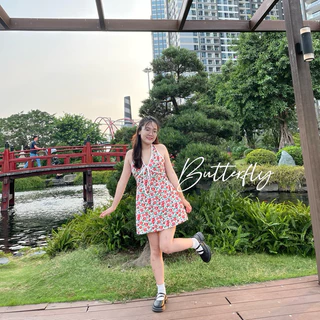 Butterfly - Summer dress Đầm yếm chữ A đũi tơ form dáng đi biển mùa hè ( Ảnh thật)