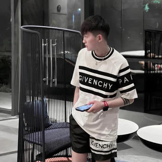 Bộ Đồ Nam Cộc Tay Mặc Hè In GIVENCHI Phối Hai Màu Đen Trắng - Bộ Thể Thao Cho Các Boy Phố Mặc Đi Chơi Đi Biển Hot Trend