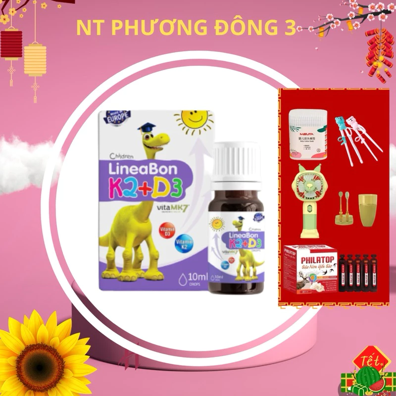 D3 k2 lineabon bổ sung vitamin d3 cho trẻ sơ sinh, giúp hấp thụ d3k2 canxi, giảm còi xương, tăng chiều cao