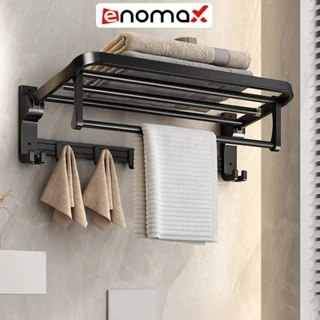 Giá treo khăn phòng tắm Enomax kèm thanh treo, móc quần áo dán tường, chất liệu nhôm hàng không cao cấp (Eno 0134)