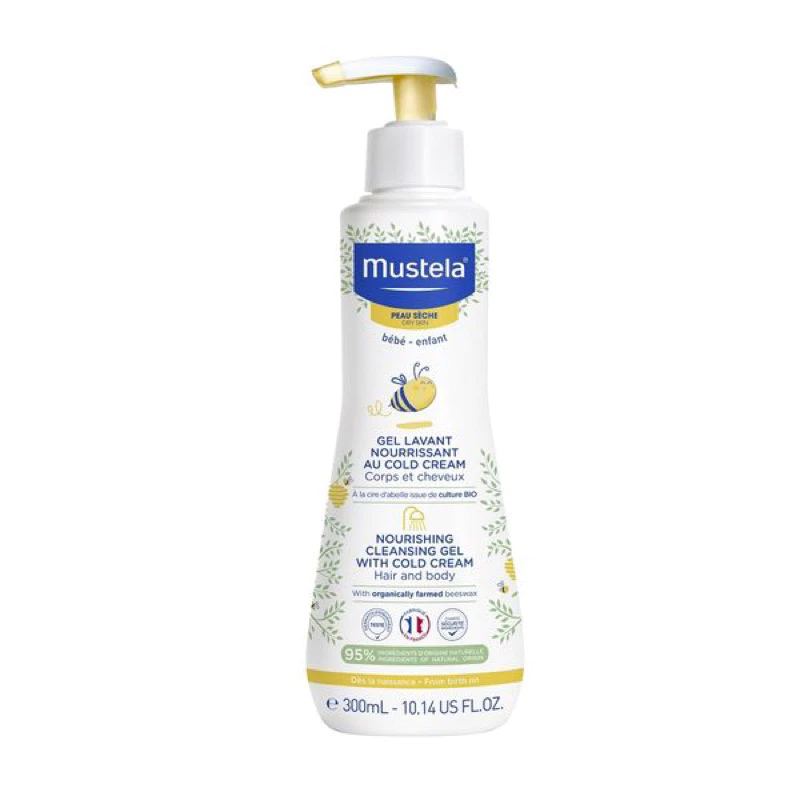 Gel Tắm Cho Trẻ Sơ Sinh & Em Bé Da Khô Nourishing Cleansing Gel with Cold Cream Mustela 300ml (2025)