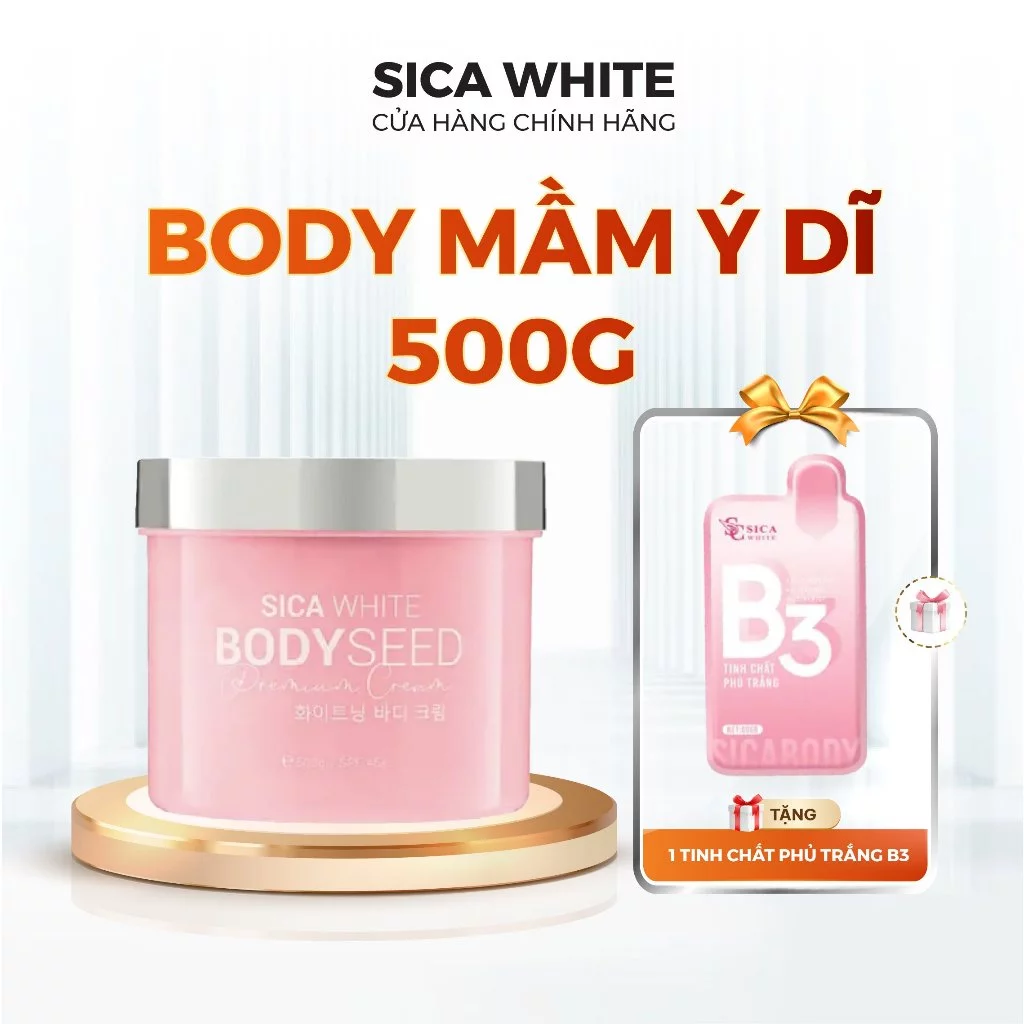 Kem Sica White Body Mầm Ý Dĩ 500G, Body Seed Dưỡng Trắng Sáng, Nuôi Tone Da (Tặng B3) - SICA WHITE