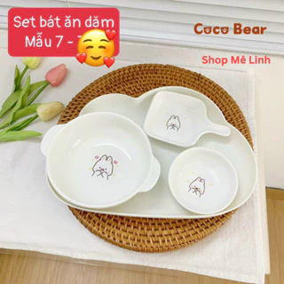 (Tặng Thỏ Bóp (Ảnh thật tự chụp) Set Bát Sứ Ăn Dặm Cho Bé Họa Tiết Ngộ Nghĩnh Dễ Thương Cho Bé-Shopmelinh