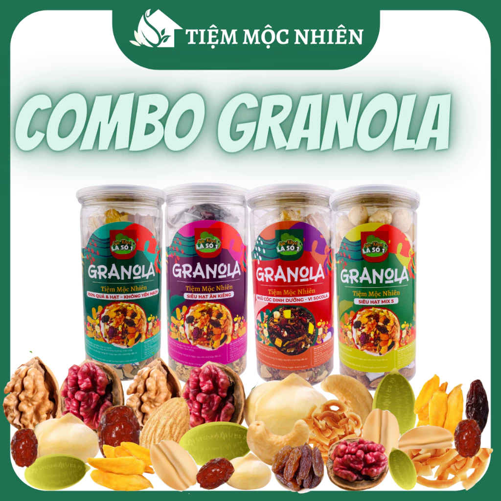 Combo các loại hạt dinh dưỡng Granola siêu hạt không đường ngũ cốc giảm cân ăn kiêng thêm hạt Macca 500g Tiệm Mộc Nhiên