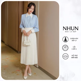 Chân Váy Xếp Ly Dài NhunFashion Chân váy công sở nữ thiết kế cạp chun co giãn dập li đều tôn dáng siêu đẹp N61