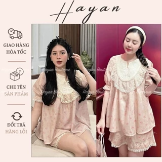 HT601 Bộ pijama tiểu thư cổ tàu phối ren sang chảnh, set đồ ngủ bánh bèo tôn dáng HT601