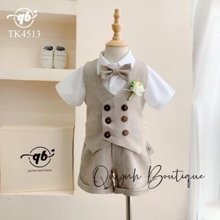 Đồ Bé Trai Vest Bé Trai Thiết Kế Lãng Tử Kèm Áo Sơ Mi,Nơ Và Hoa Cài Quỳnh Boutique