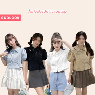 Áo Sơ Mi Nữ Babydoll Tay Bồng GUDLOOK Thắt Nơ Nhiều Màu