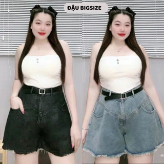 Quần đùi Bigsize nữ chất jean lưng cạp cao ống rộng rách thời trang form chữ A thể thao - J5