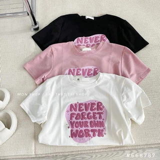 Áo Baby Tee Never Forget Tay Ngắn Cổ Tròn Cotton 4 Chiều Tôn Dáng, Thời Trang Nữ Hot Trend - DQ Unisex