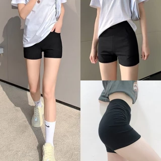 Quần short nữ quần biker short ôm lưng cao nâng mông màu đen cạp cao chất cotton co giãn 4 chiều mặc đi biển tập gym