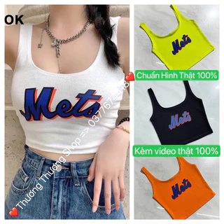 Áo Thun Croptop 2 Dây in chữ METS UN ( Mẫu Mới) chất thun borip loại 1, Hình và video Thật