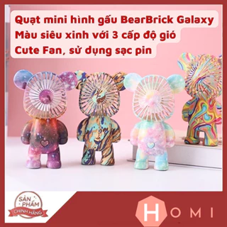 Quạt mini cầm tay tích điện hình gấu Bear Brick cute fan decor nhiều màu sắc 3 cấp độ có hộp kèm sạc pin - Danami store