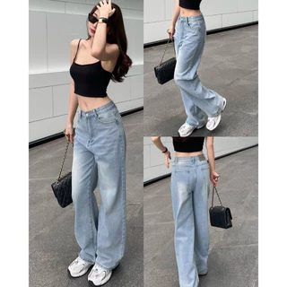 Quần Jeans Nữ Ống Suông Xanh Nhạt, Quần Bò Nữ Ống Rộng Phong Cách Trẻ Trung