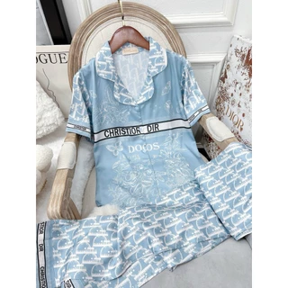 Bộ pijama nữ áo cộc quần dài hoạ tiết chữ nhiều màu chất lụa cao cấp Xumaki Store BO019C