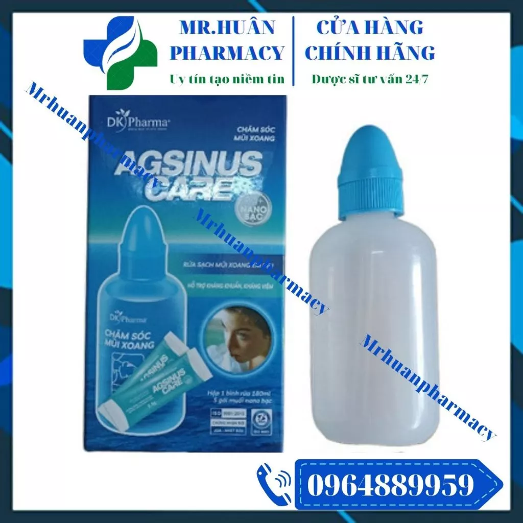 Bình rửa mũi Chăm Sóc Mũi Xoang Agsinus Care 180ml - Rửa sạch mũi xoang êm dịu, hỗ trợ kháng khuẩn