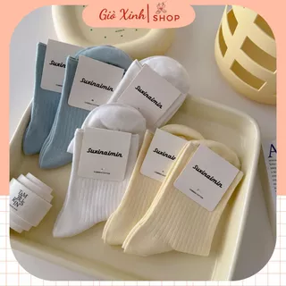 Tất cổ cao gân màu Pastel cotton co giãn phong cách Ulzzang Hàn Quốc Gioxinh CB12