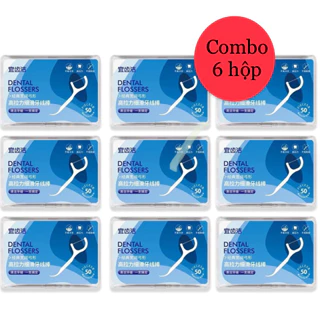 Combo 6 hộp Tăm chỉ nha khoa hộp 50 Cây Dental Flossers tăm chỉ vệ sinh răng miệng