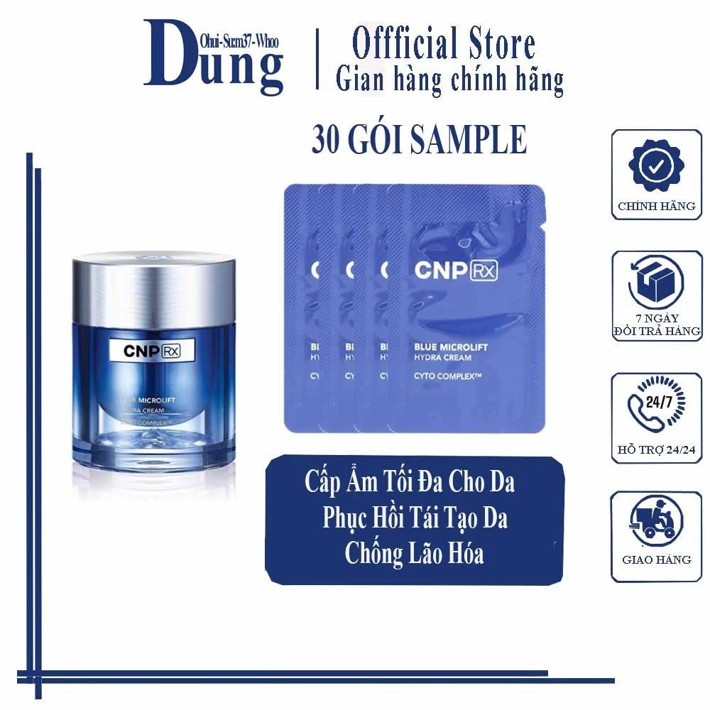 Combo 30 Gói sample Kem dưỡng cấp nước, phục hồi da Blue Microlift Hydra CNP(Rx) cream 1mlx30