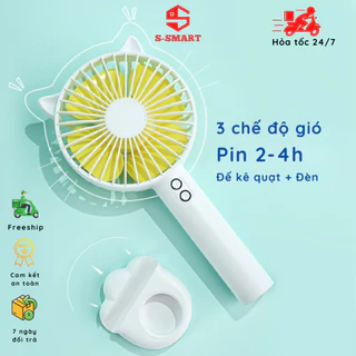 Quạt mini tích điện cầm tay 3 chế độ gió, có đề, pin lên đến 4h