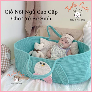 Nôi em bé sơ sinh gấp gọn phong cách Hàn Quốc 2024, giỏ di động dây bện cotton chắc chắn cho bé giỏ đựng đa năng