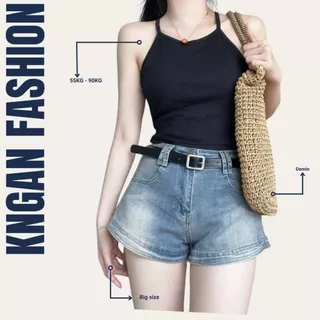 Quần đùi jean nữ tôn dáng lưng cao form bigsize từ 55kg đến 85kg Kngan, quần short bò trơn bigsize, màu trơn MS1088