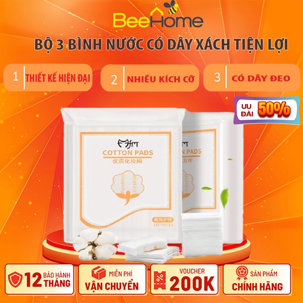Bông tẩy trang 3 lớp Cotton Pads Túi 222 miếng mềm mịn, siêu thấm hút , Siêu dày, siêu mềm mịn