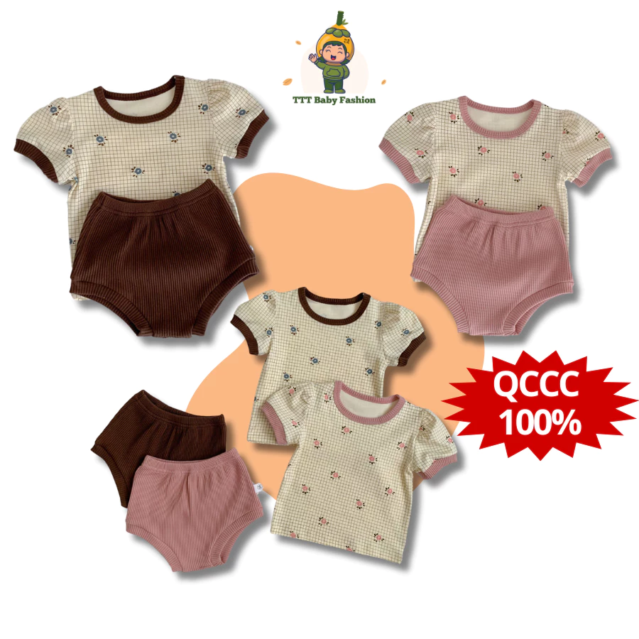 Bộ Áo Phông Mix Quần Chíp TTT Baby Cho Bé Gái, Chất Mềm Cao Cấp, Quần Áo Trẻ Em Phong Cách Hàn Quốc 3-13kg