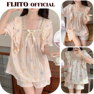 Bộ ngủ nữ bộ mặc nhà chất cotton cao cấp họa tiết siêu xinh phối cổ vuông FIJITO HCOM1338