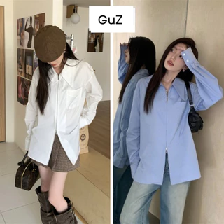 Áo sơ mi tay dài basic , Áo sơ mi có khoá kèm túi phong cách Ulzzang Hàn Quốc guzfashion